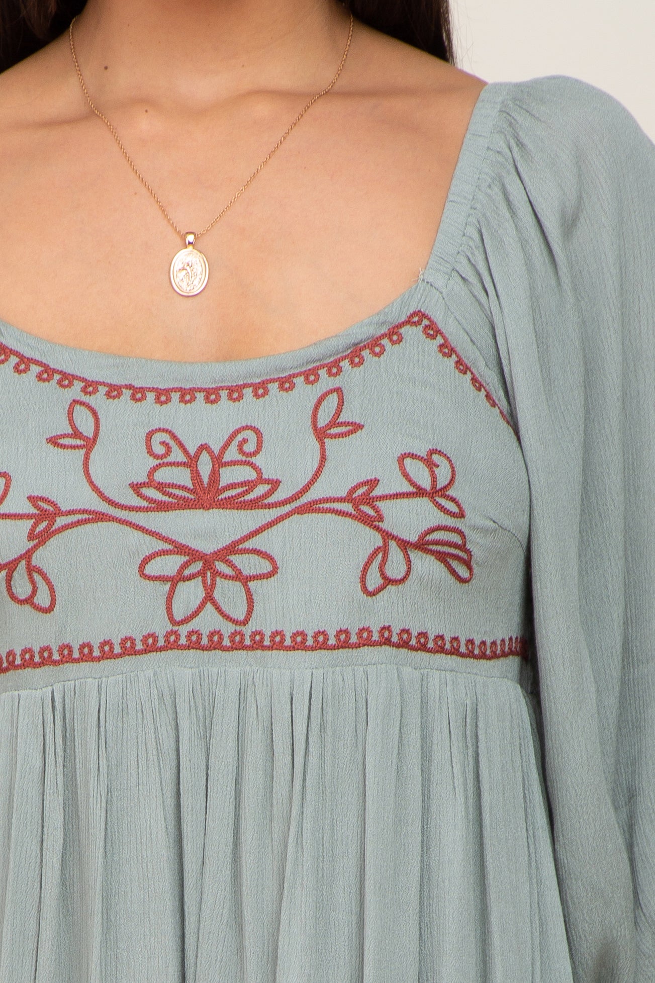 Mint Embroidered 3/4 Sleeve Maxi Dress