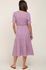 Lavender Button Down Short Sleeve Maternity Dress