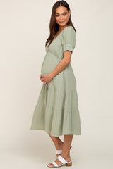 Mint Button Down Short Sleeve Maternity Dress