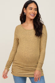 Yellow Brushed Knit Ruched Maternity Top