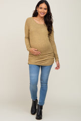 Yellow Brushed Knit Ruched Maternity Top