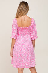 Pink Floral Smocked Square Neck Maternity Dress