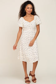 Ivory Smocked Floral Puff Sleeve Dress