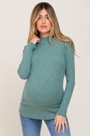 Green Soft Rib Knit Long Sleeve Maternity Top