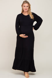 Black Long Sleeve Tiered Maternity Plus Maxi Dress