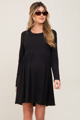 Black Ribbed Basic Long Sleeve Maternity Dress