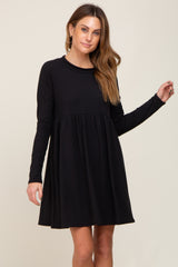 Black Ribbed Basic Long Sleeve Maternity Dress