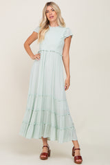 Mint Green Smocked Ruffle Accent Tiered Maternity Maxi Dress