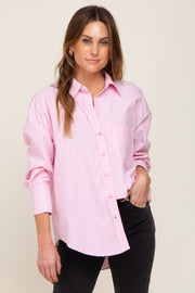 Pink Striped Button Down Front Pocket Top