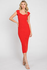 Red Ribbed Knit Fitted Maternity Dress