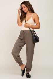 Olive Drawstring Accent Maternity Joggers