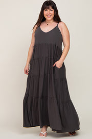 Charcoal Tiered Sleeveless Plus Maxi Dress