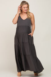 Charcoal Tiered Sleeveless Maternity Plus Maxi Dress