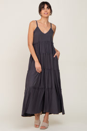 Charcoal Tiered Sleeveless Maxi Dress