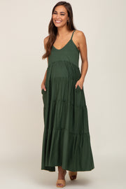 Green Tiered Sleeveless Maternity Maxi Dress