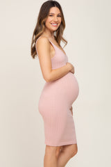Pink Rib Knit Sleeveless Maternity Dress