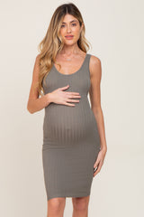 Olive Rib Knit Sleeveless Maternity Dress