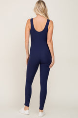 Navy Blue Ribbed Bodycon Jumpsuit