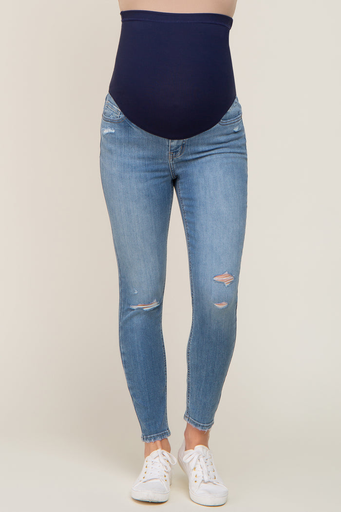 Blue Open Knee Maternity Skinny Jean