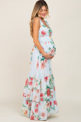 Light Blue Floral Maternity Maxi Dress