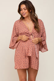 Rust Floral Front Tie Maternity Romper