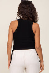 Black Ruched Side Tie Knit Maternity Tank Top