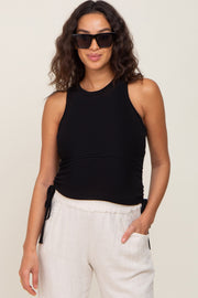 Black Ruched Side Tie Knit Maternity Tank Top