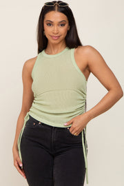 Mint Green Ruched Side Tie Knit Tank Top