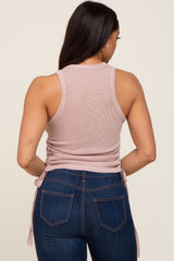 Light Pink Ruched Side Tie Knit Tank Top