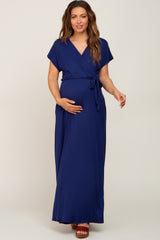 Navy Basic Maternity Wrap Maxi Dress