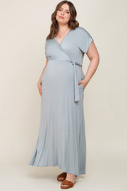 Dark Mint Basic Maternity Plus Wrap Maxi Dress