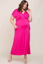Fuchsia Basic Maternity Plus Wrap Maxi Dress