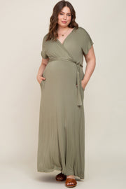 Light Olive Basic Maternity Plus Wrap Maxi Dress