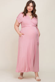 Mauve Basic Maternity Plus Wrap Maxi Dress