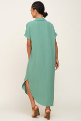 Green Button Down Hi Low Maxi Dress