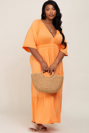 Orange Deep V-Neck Tiered Plus Maxi Dress