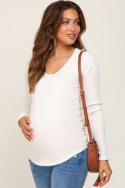 Ivory Ribbed Scoop Neck Long Sleeve Maternity Top