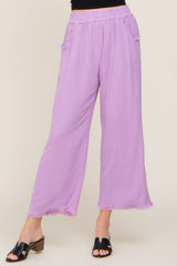 Lavender Linen Frayed Hem Crop Pants