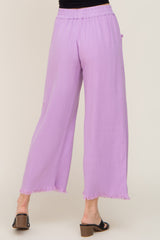 Lavender Linen Frayed Hem Crop Pants