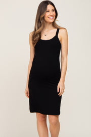 Black Sleeveless Ribbed Maternity Dress
