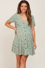Green Floral Button Down Tiered Maternity Dress