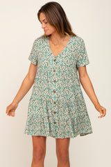 Green Floral Button Down Tiered Maternity Dress