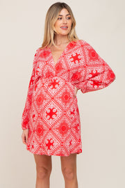 Red Paisley Print Front Tie Maternity Dress