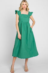 Emerald Green Scallop Flutter Sleeve Midi Dress
