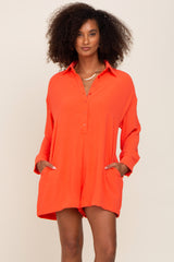 Coral Long Sleeve Button Down Romper
