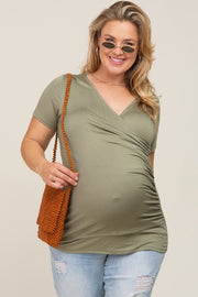 Olive Wrap Front Plus Maternity/Nursing Top