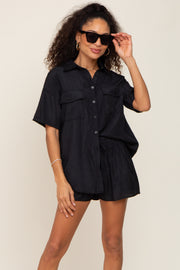 Black Button Up and Short Set