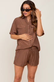 Mocha Button Up and Short Maternity Set