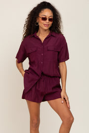 Burgundy Button Up and Short Set