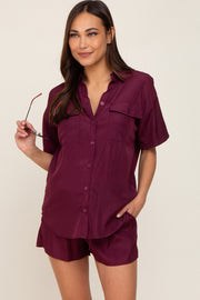 Burgundy Button Up and Short Maternity Set
